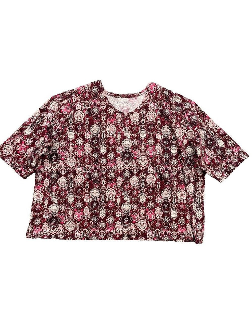 Catherines Top Womens Size 5X Burgundy Geometric Soft Stretchy Office Casual